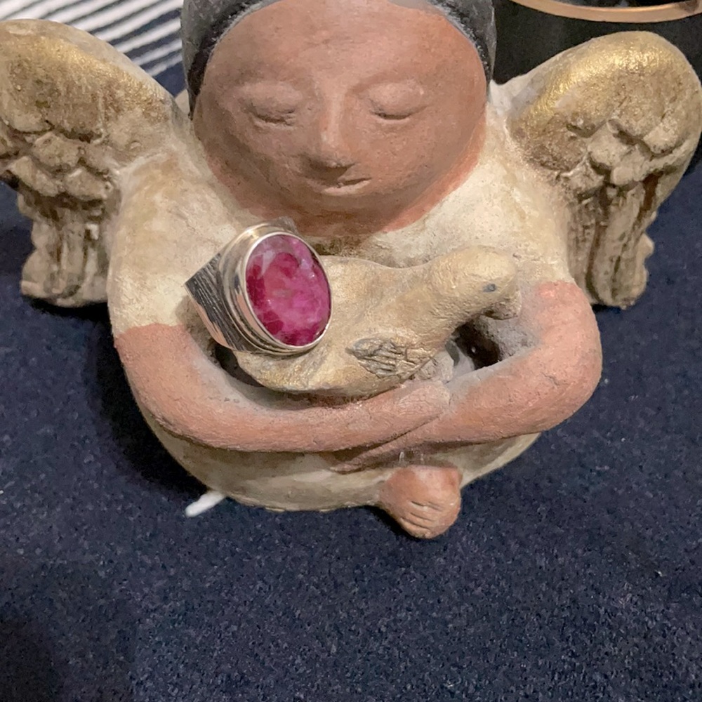 Silver Ring With Red Ruby Stone - image 1